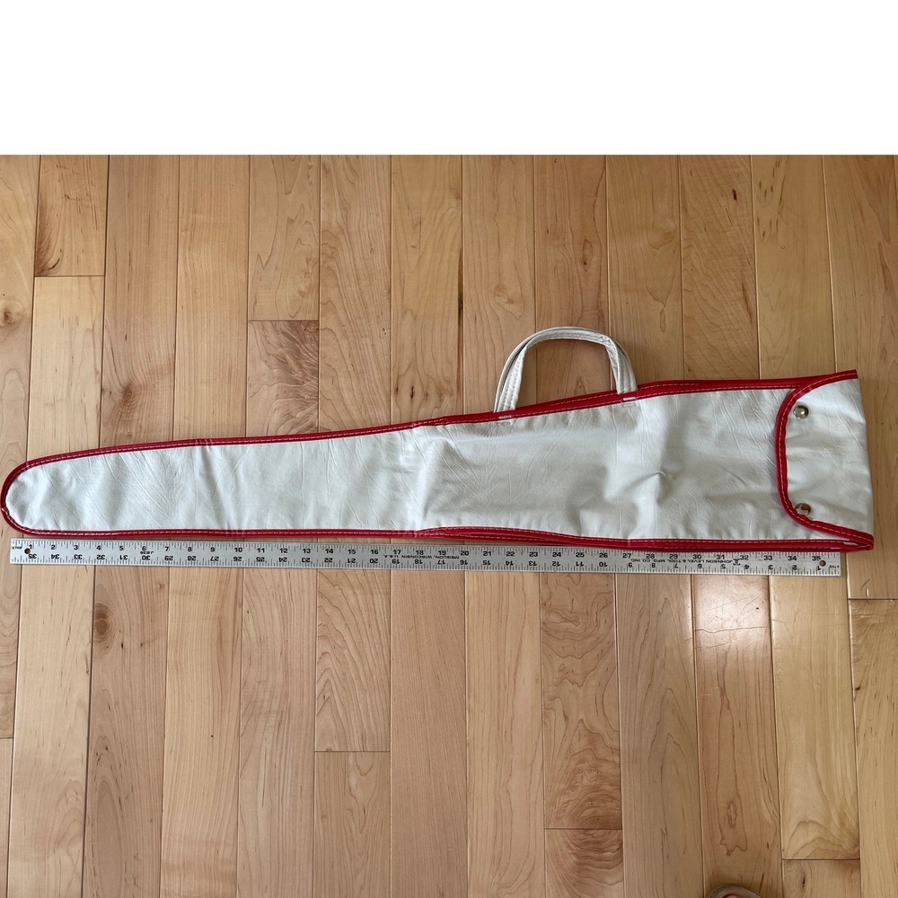 Vintage White Vinyl Sword Case Red Trim Fleece Lined Soft Sword Sleeve 36 Inch